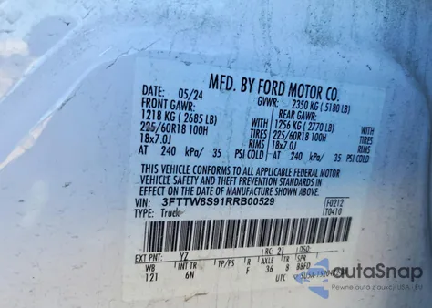 2024 Ford Maverick Lariat z USA, uszkodzony, nr VIN 3FTTW8S91RRB00529